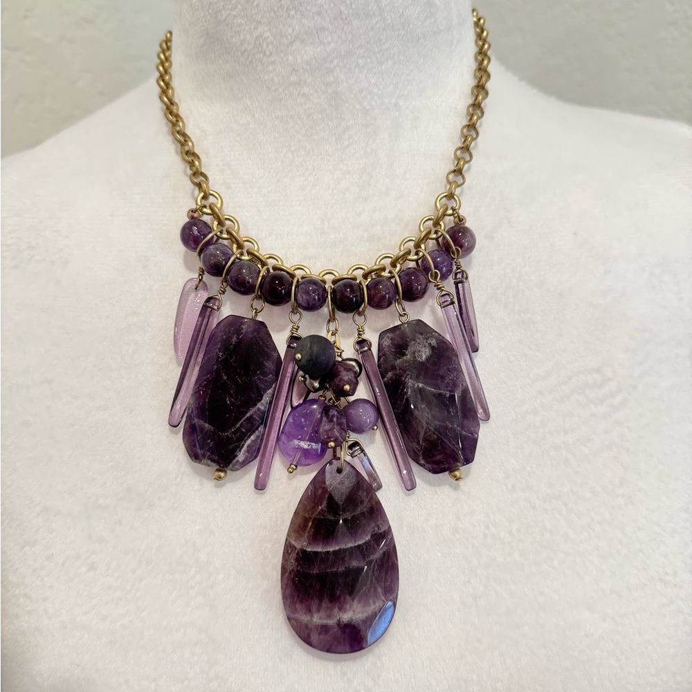 Chico's Purple and Gold Statement Necklace